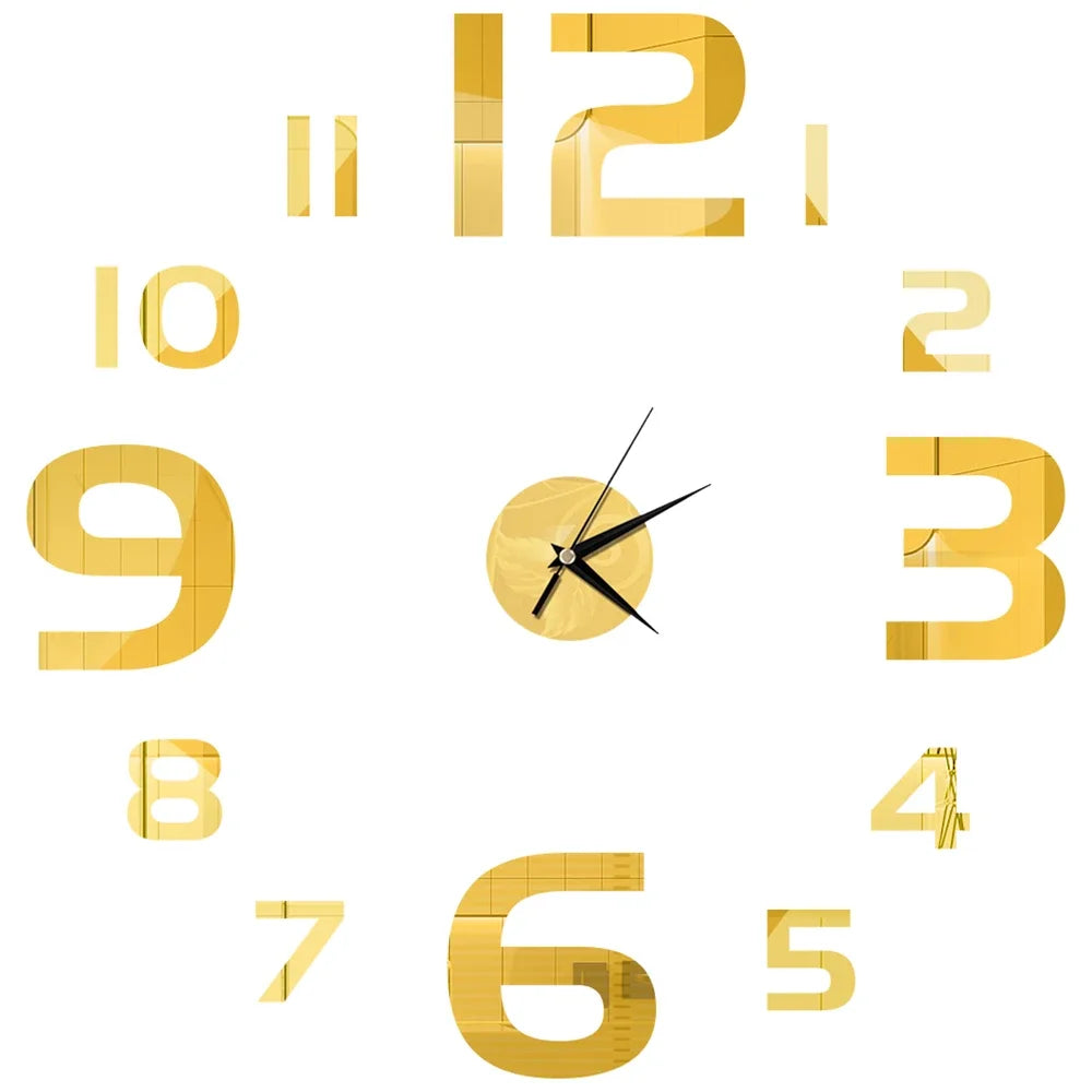 Horloge Décorative avec Stickers Miroir 3D - Quartz Silencieux pour Salon et Bureau