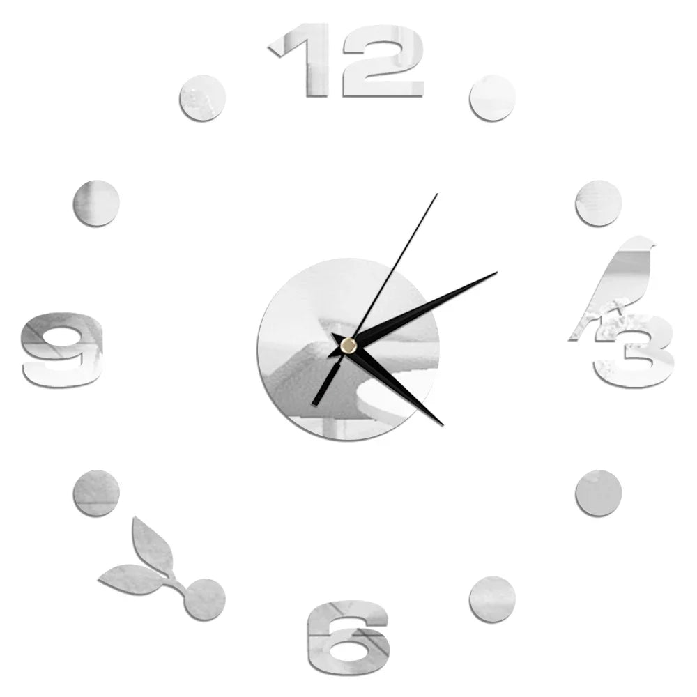 Horloge Décorative avec Stickers Miroir 3D - Quartz Silencieux pour Salon et Bureau