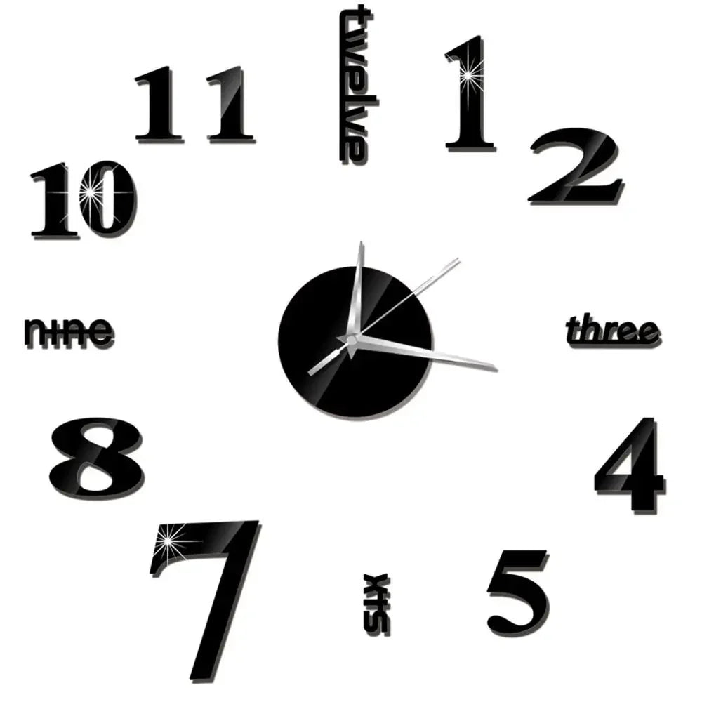 Horloge Décorative avec Stickers Miroir 3D - Quartz Silencieux pour Salon et Bureau