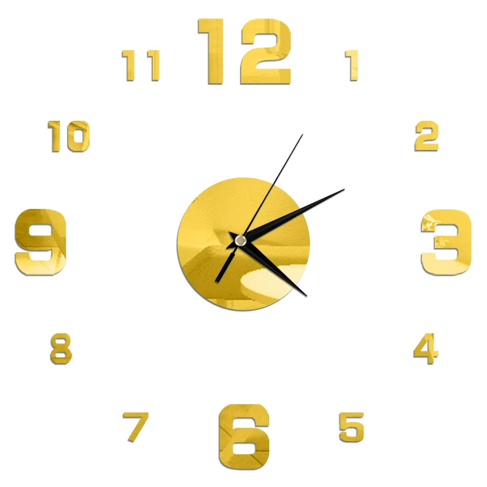 Horloge Décorative avec Stickers Miroir 3D - Quartz Silencieux pour Salon et Bureau