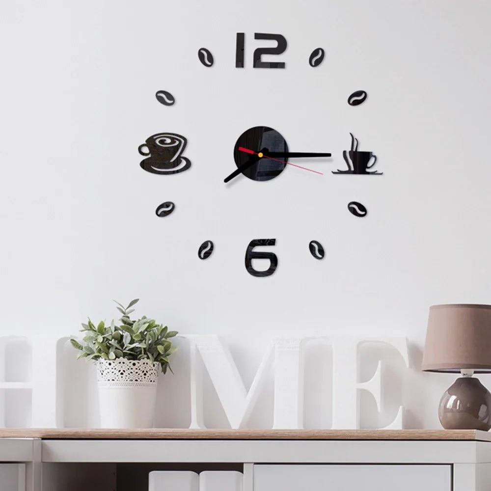 Horloge Décorative avec Stickers Miroir 3D - Quartz Silencieux pour Salon et Bureau