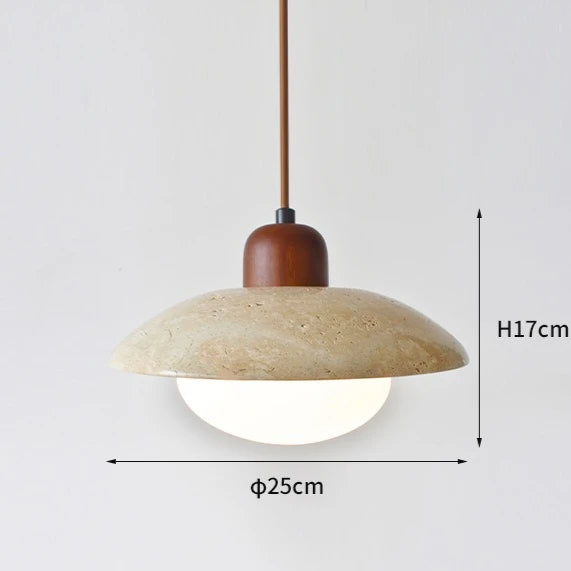 Suspension LED Wabi Sabi - Lampe à Pendentif avec Base en Pierre Naturelle et Bois pour Salon