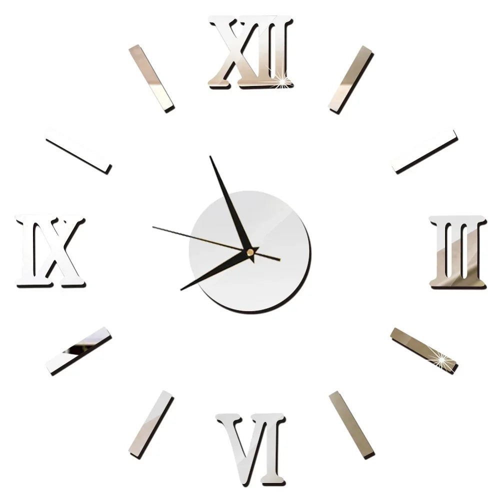Horloge Décorative avec Stickers Miroir 3D - Quartz Silencieux pour Salon et Bureau