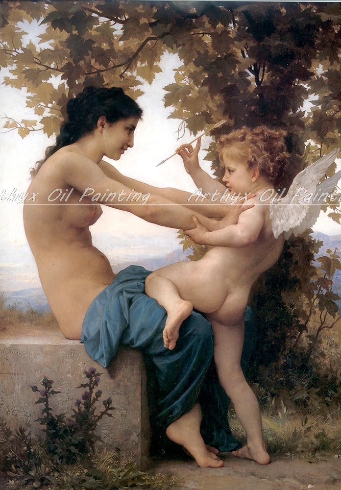 Peinture à l'huile "Love on the Look Out" de William Adolphe Bouguereau sur toile