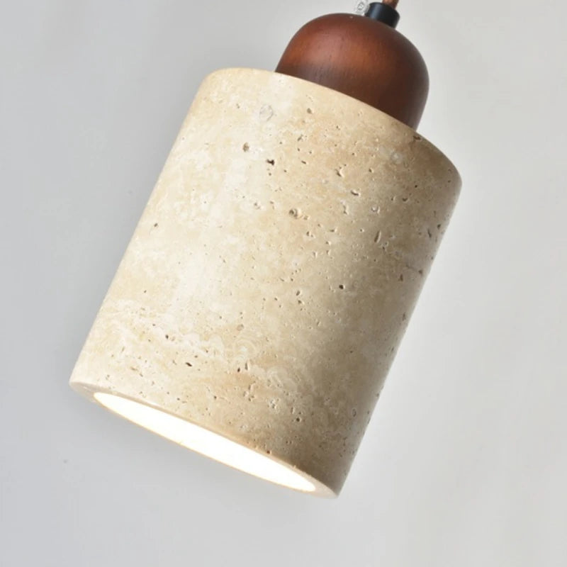 Suspension LED Wabi Sabi - Lampe à Pendentif avec Base en Pierre Naturelle et Bois pour Salon