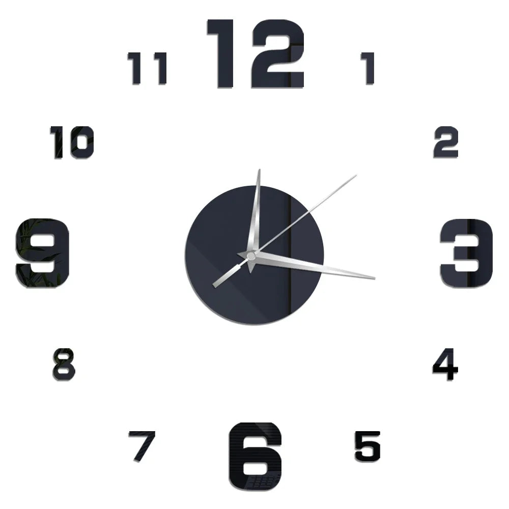 Horloge Décorative avec Stickers Miroir 3D - Quartz Silencieux pour Salon et Bureau