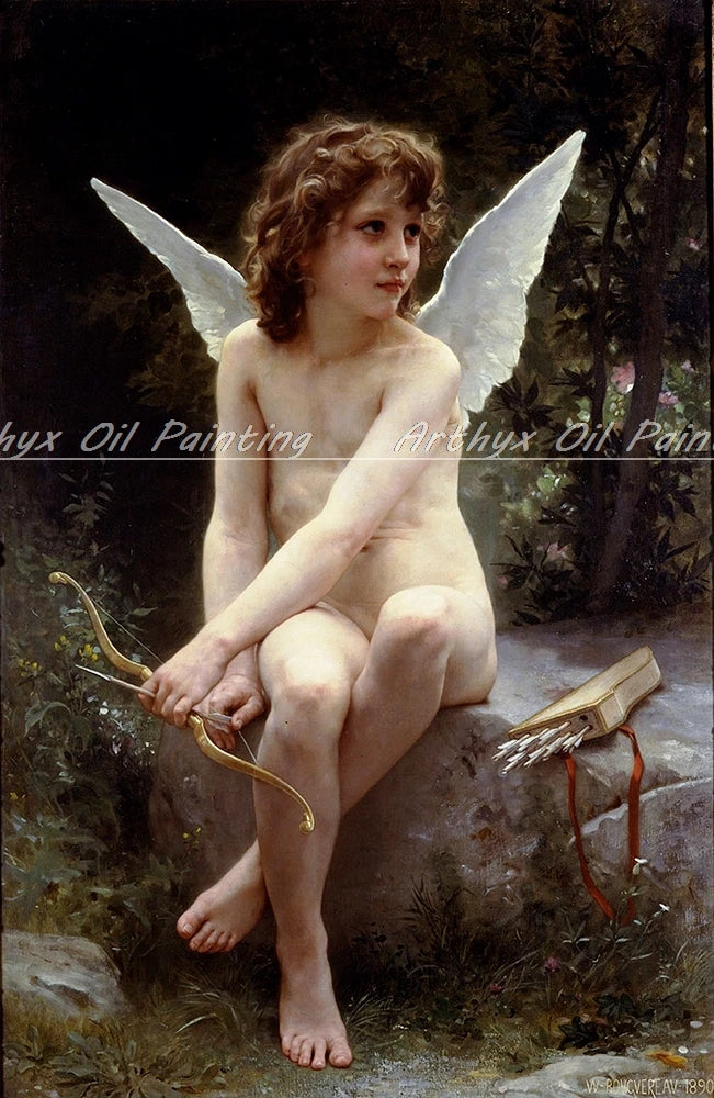Peinture à l'huile "Love on the Look Out" de William Adolphe Bouguereau sur toile