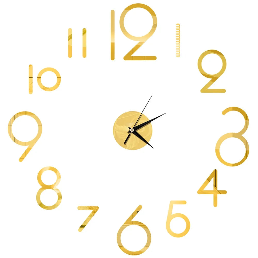 Horloge Décorative avec Stickers Miroir 3D - Quartz Silencieux pour Salon et Bureau