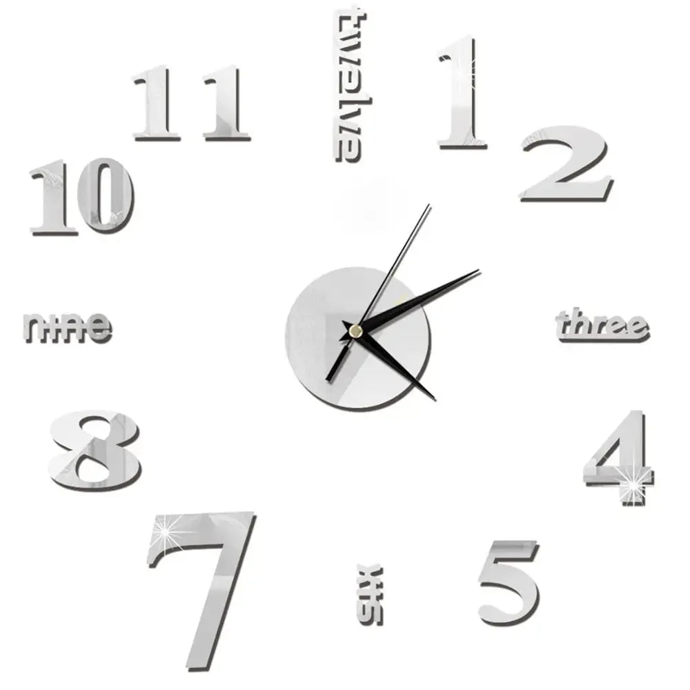 Horloge Décorative avec Stickers Miroir 3D - Quartz Silencieux pour Salon et Bureau