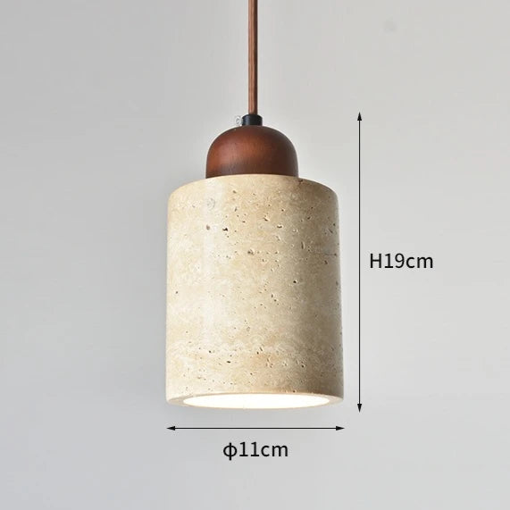 Suspension LED Wabi Sabi - Lampe à Pendentif avec Base en Pierre Naturelle et Bois pour Salon