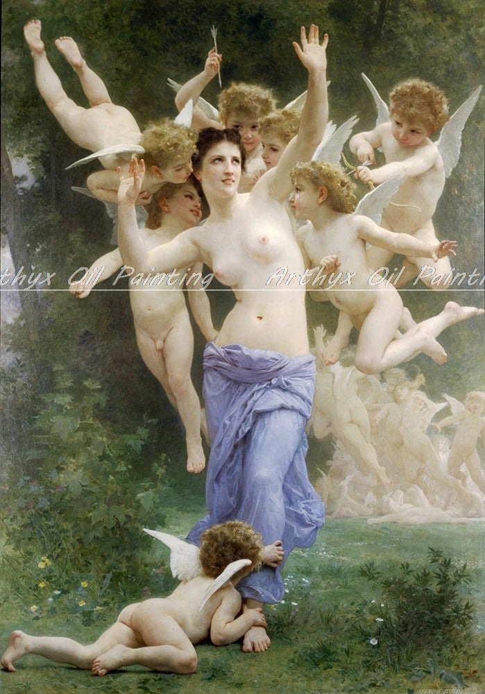 Peinture à l'huile "Love on the Look Out" de William Adolphe Bouguereau sur toile