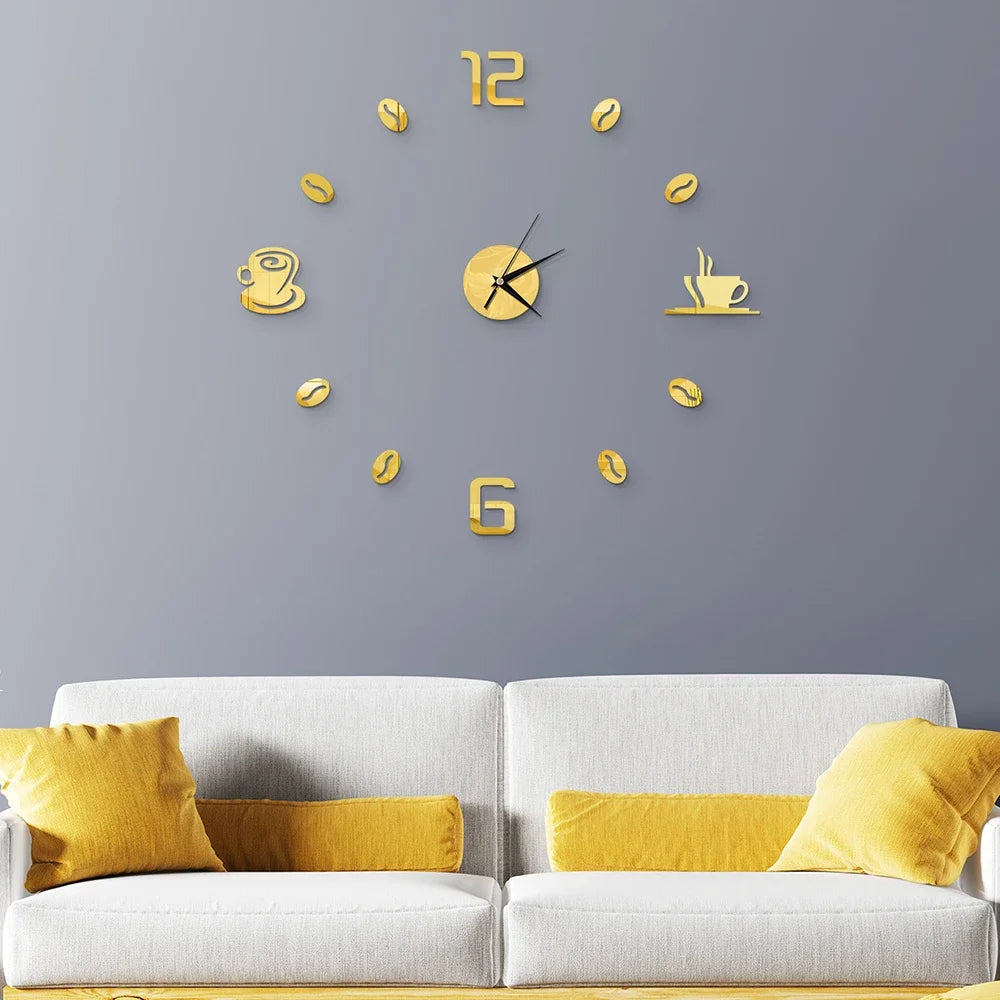 Horloge Décorative avec Stickers Miroir 3D - Quartz Silencieux pour Salon et Bureau