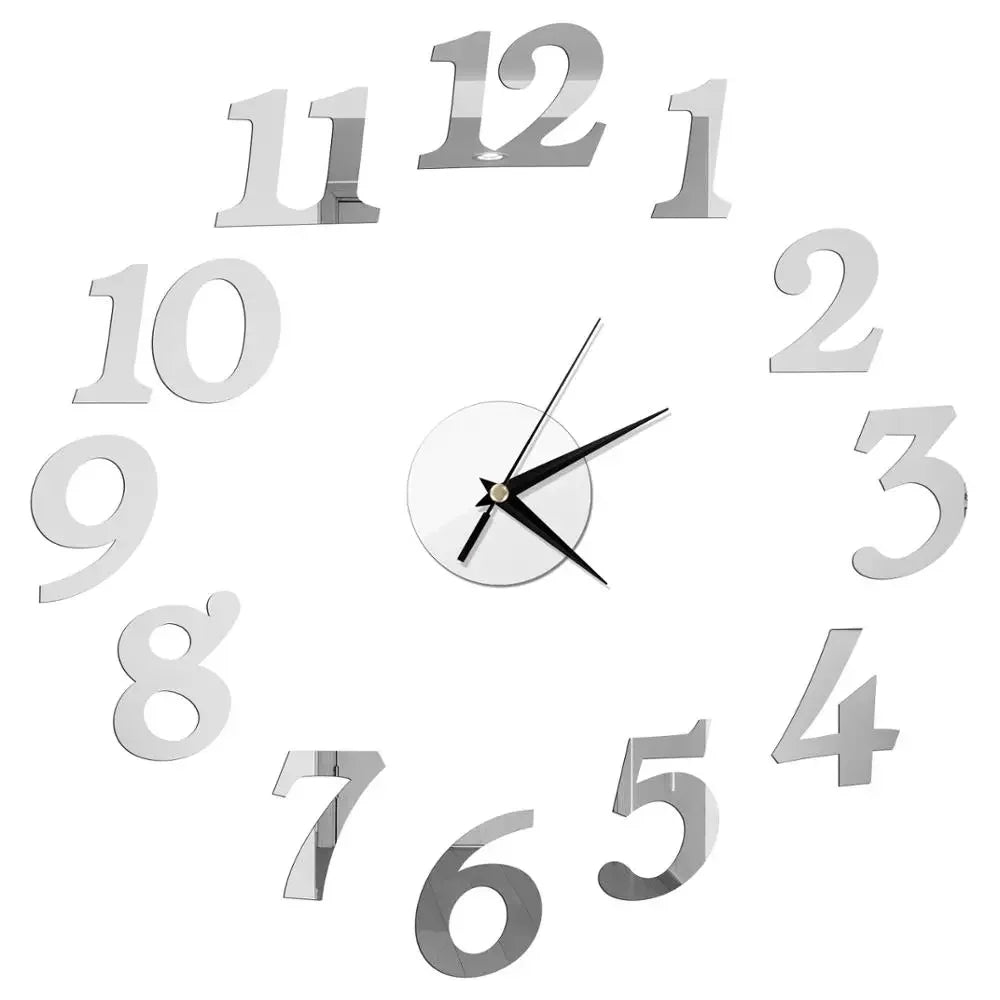 Horloge Décorative avec Stickers Miroir 3D - Quartz Silencieux pour Salon et Bureau