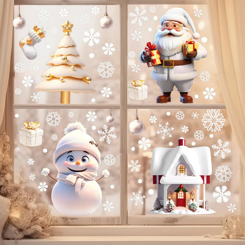 Sticker Mural Noël - Bonhomme de Neige, Flocon de Neige, Père Noël