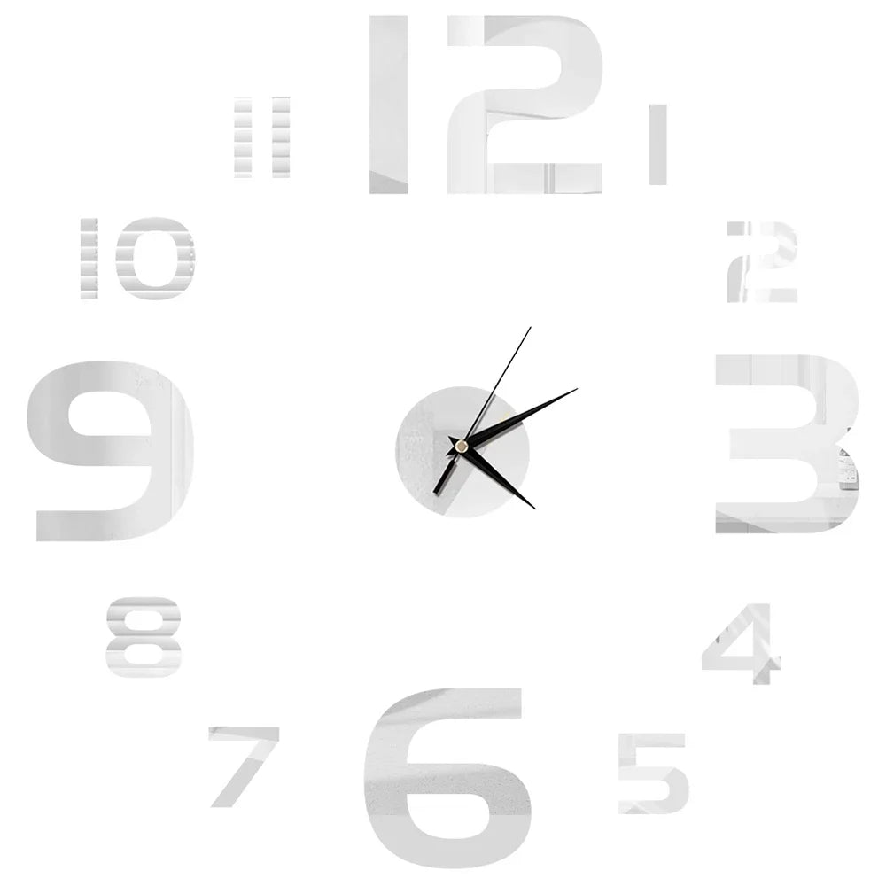 Horloge Décorative avec Stickers Miroir 3D - Quartz Silencieux pour Salon et Bureau