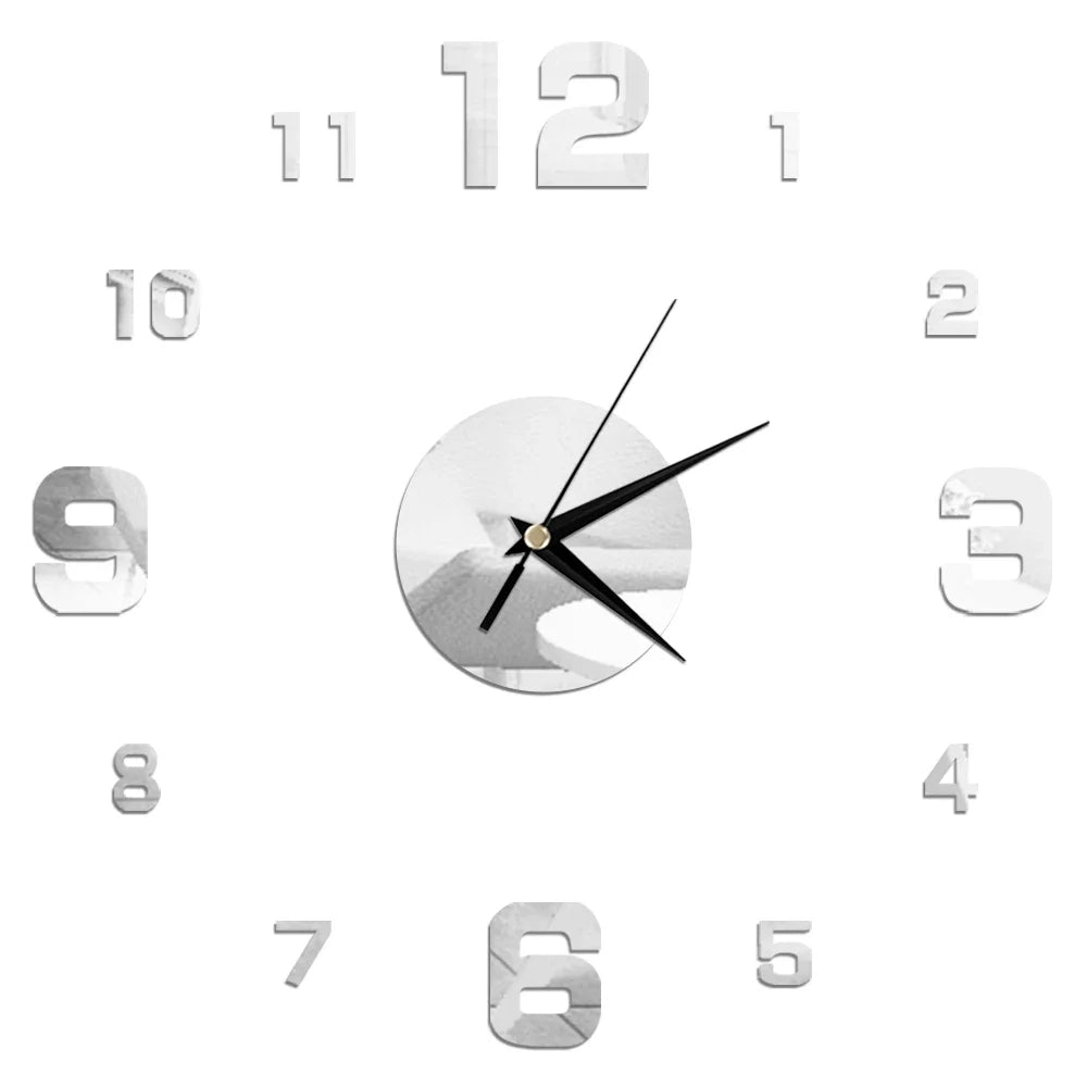 Horloge Décorative avec Stickers Miroir 3D - Quartz Silencieux pour Salon et Bureau