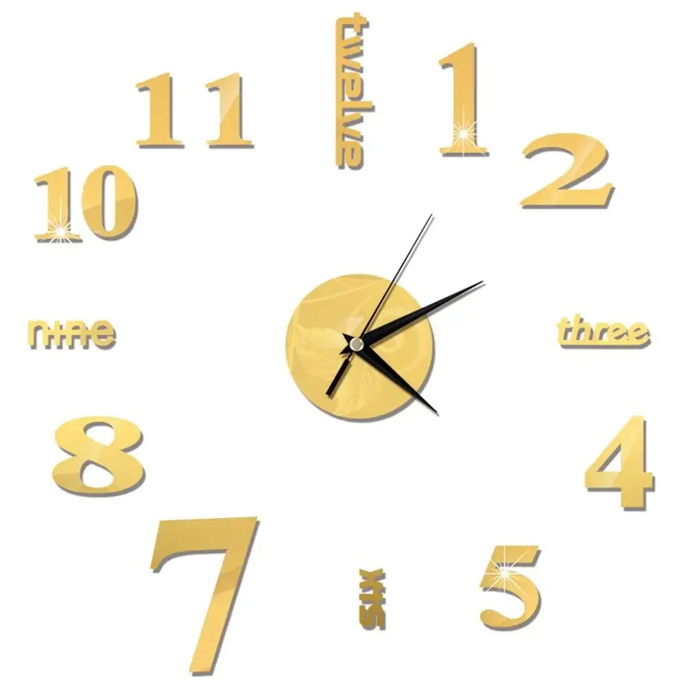 Horloge Décorative avec Stickers Miroir 3D - Quartz Silencieux pour Salon et Bureau