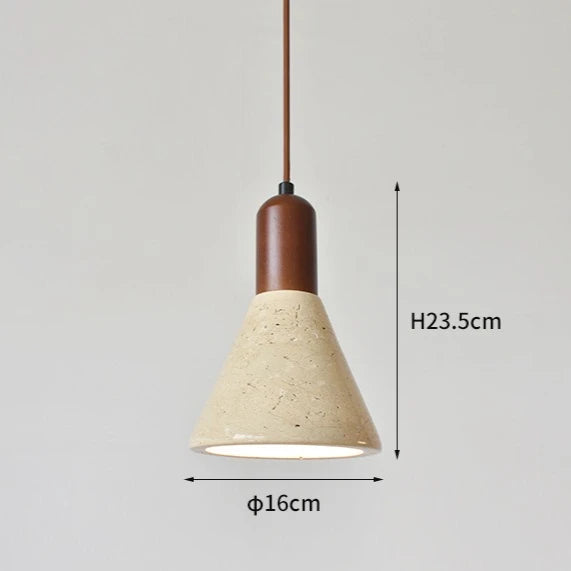 Suspension LED Wabi Sabi - Lampe à Pendentif avec Base en Pierre Naturelle et Bois pour Salon