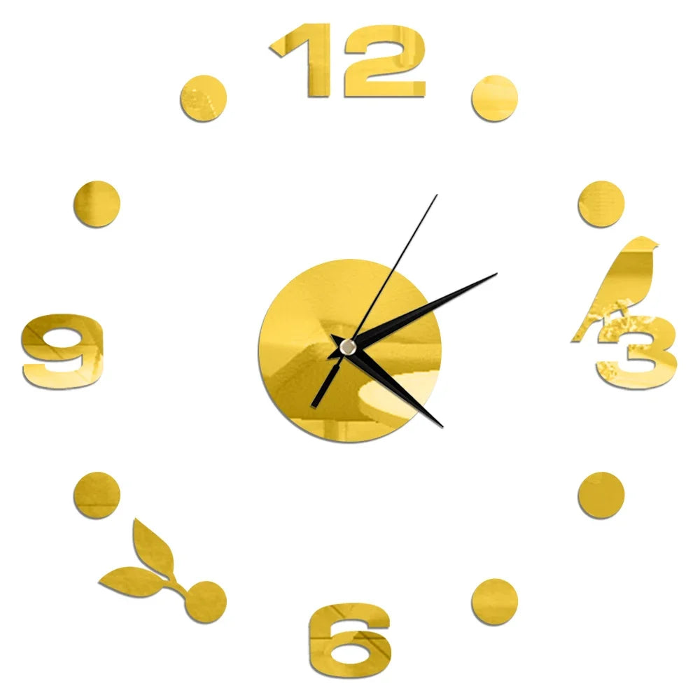 Horloge Décorative avec Stickers Miroir 3D - Quartz Silencieux pour Salon et Bureau