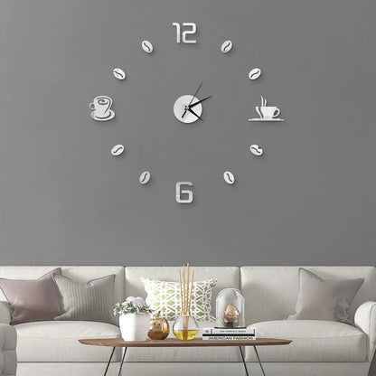 Horloge Décorative avec Stickers Miroir 3D - Quartz Silencieux pour Salon et Bureau