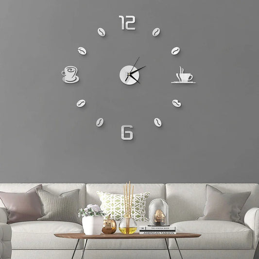 Horloge Décorative avec Stickers Miroir 3D - Quartz Silencieux pour Salon et Bureau