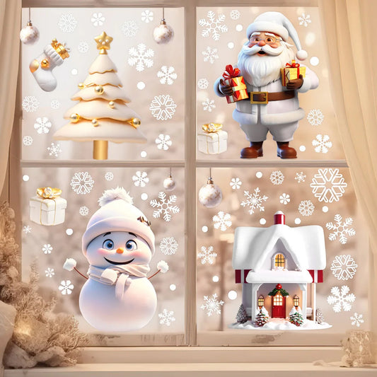 Sticker Mural Noël - Bonhomme de Neige, Flocon de Neige, Père Noël